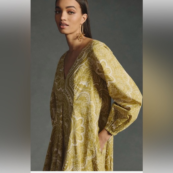 Anthropologie Long-Sleeve V-Neck Dress Multicolor Size M - Picture 4 of 13